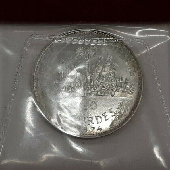 1974 Haiti 50 Gourdes "Holy Year" Silver Coin KM#123 in Original Case