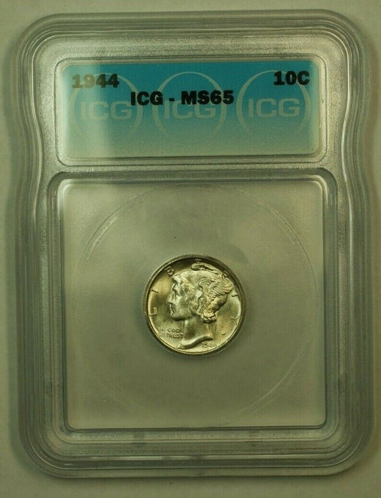 1944 Silver Mercury Dime 10c Coin ICG MS-65 N