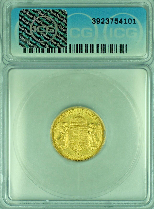 1911 Hungary 10 Korona Gold Coin ICG AU 55