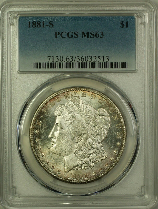 1881-S Morgan Silver Dollar $1 Coin PCGS MS-63 Lightly Toned (14a)