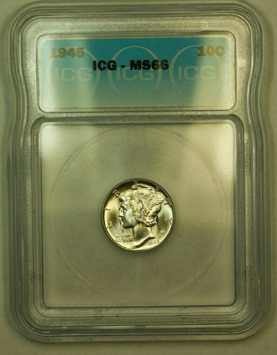 1945 Silver Mercury Dime 10c Coin ICG MS-66 A