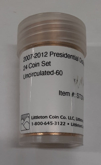 2007-2012 P & D Presidential Dollar Set - 24 BU 1$ Coins in Littleton Tube