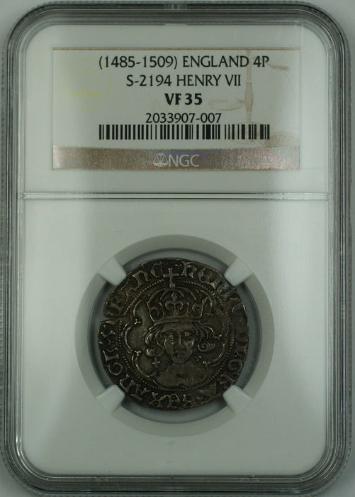 (1485-1509)England Silver Groat Fourpence 4P Coin S-2194 Henry VII NGC VF-35 AKR