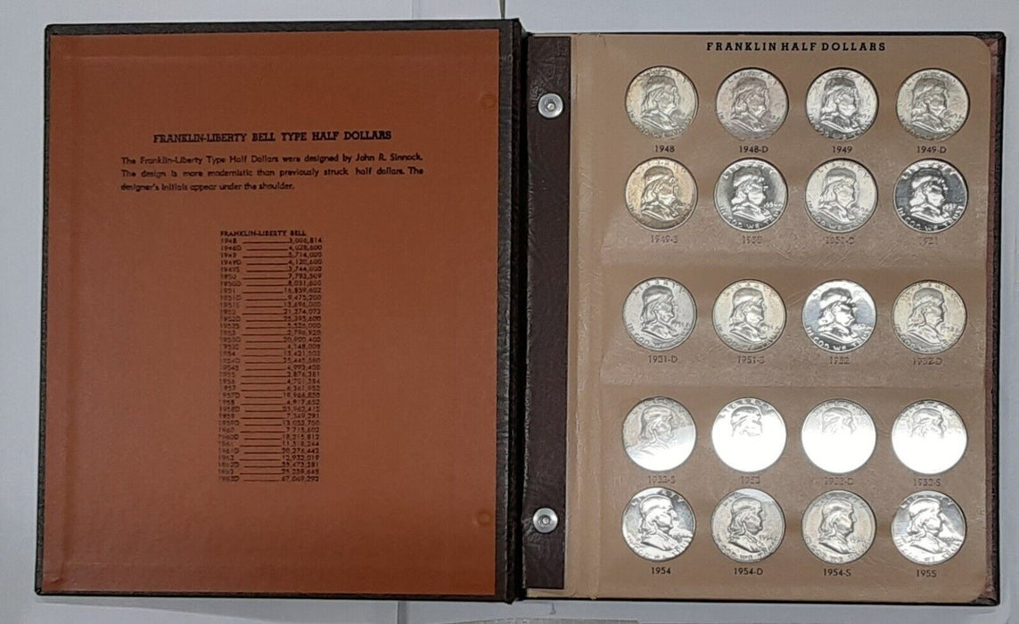 Complete Franklin Silver Half Dollar Set in W/Proofs in Dansco Album