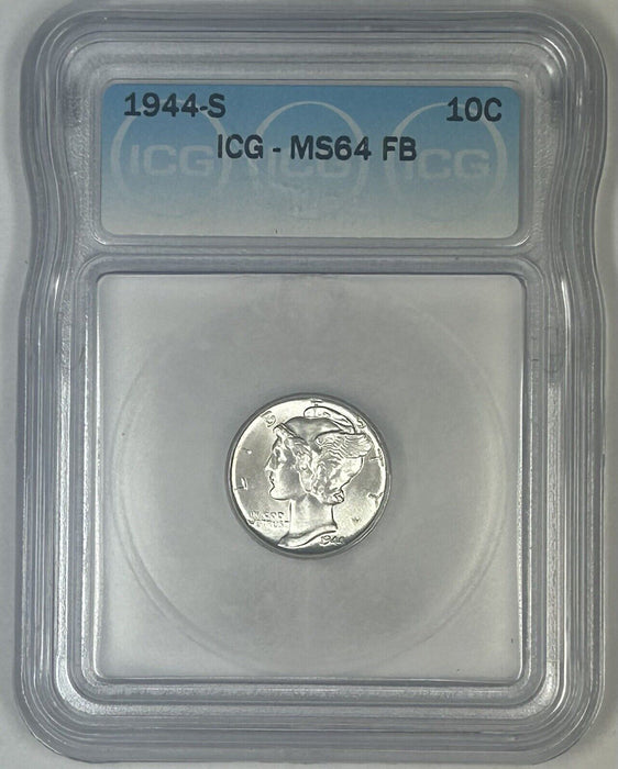 1944-S Mercury Silver Dime 10c Coin ICG MS 64 FB (54) A
