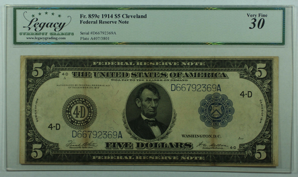 1914 series, outlets Federal Reserve Note ( 5 dollar bill )