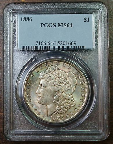 1886 Morgan Silver Dollar Coin, PCGS MS-64 Toned