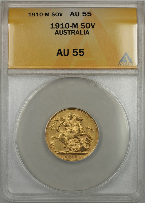 1910-M Australia Sovereign Gold Coin ANACS AU-55 (AMT)