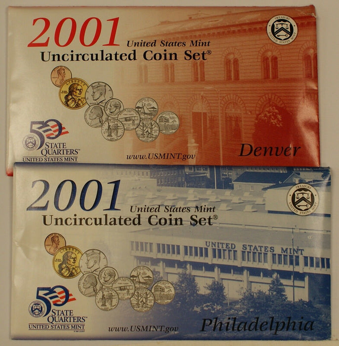 2001 P&D United States Mint Set With Envelope & COA and P&D State Quarters