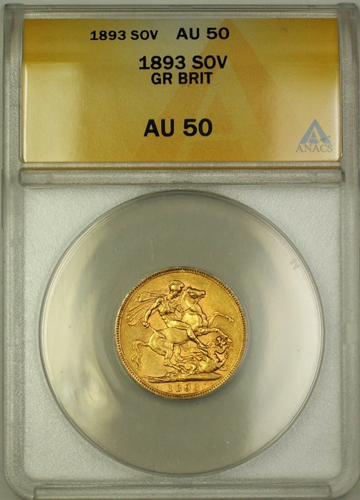 1893 Great Britain Sovereign Gold Coin ANACS AU-50