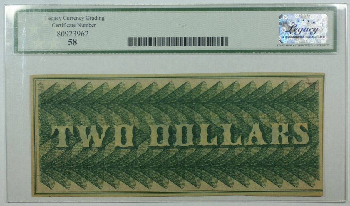 1862 Bullion Bank Washington, DC $2 Obsolete Note Haxby 170-G22a Legacy AbtNew58