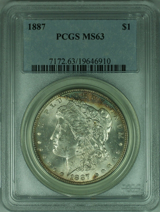 1887 Morgan Silver Dollar Coin $1 PCGS MS63 Lightly Toned (32 D)