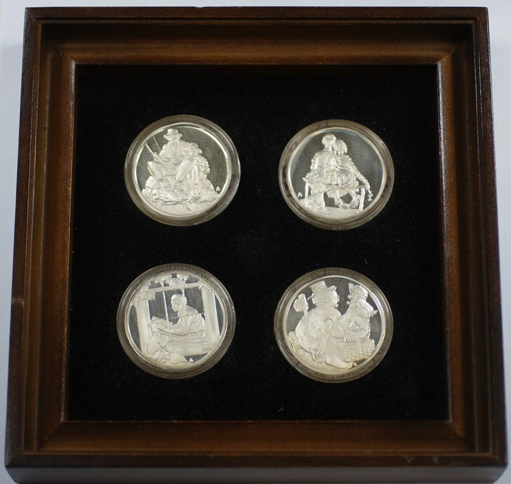 The Four Seasons by Norman Rockwell Sterling Silver Medal Set in Wooden Frame