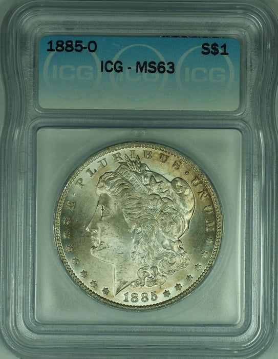 1885-O Morgan Silver Dollar Lightly Toned $1 Coin ICG MS 63 (23) A