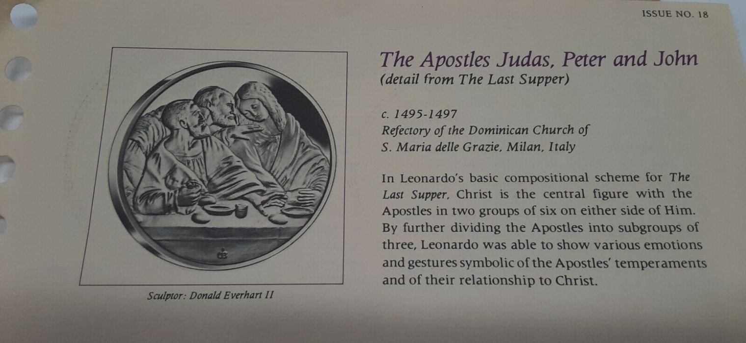 Franklin Mint Genius/DaVinci PF Gold Plated .925 Silver Medal-Judas, Peter &John