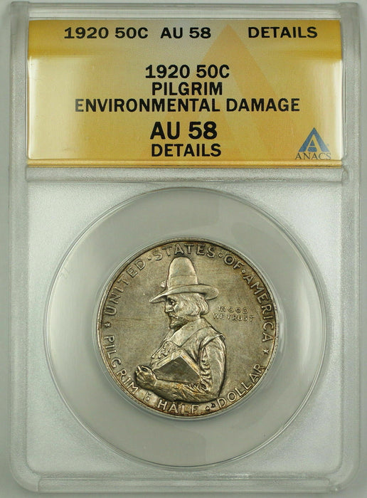 1920 Pilgrim Commemorative Silver Half 50c Coin ANACS AU-58 Details Envi. Damage