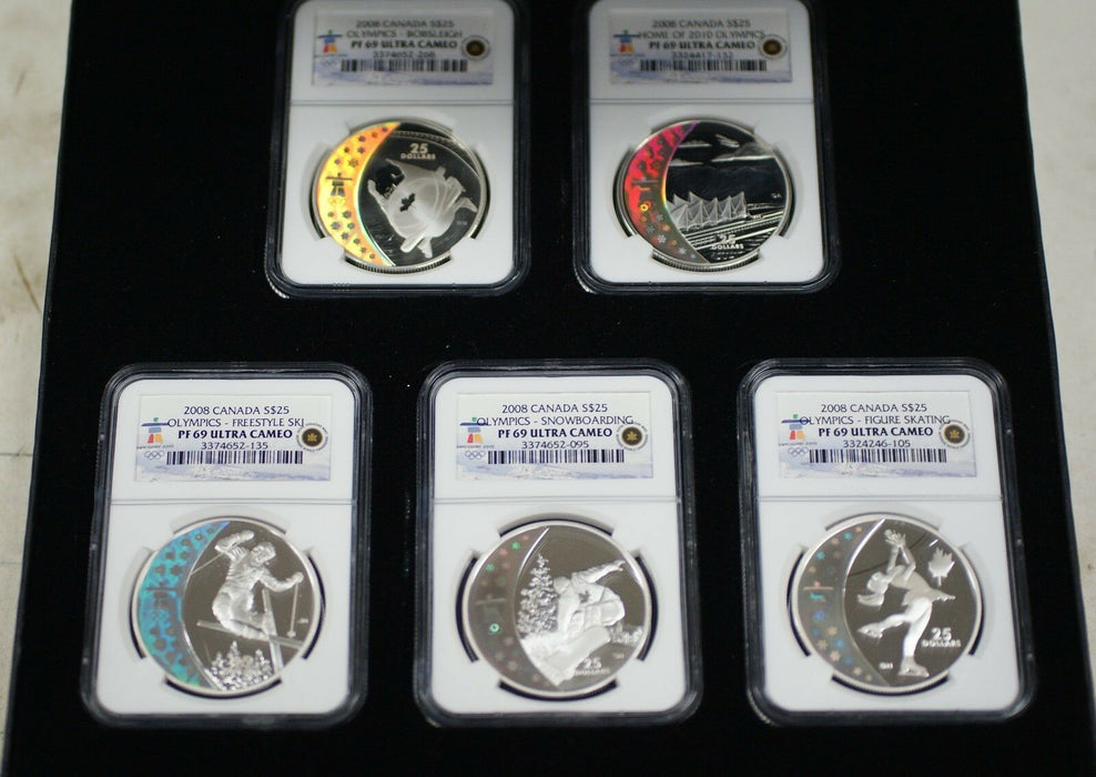2008 Canada Hologram Coins, 5 Silver $25 NGC PR-69 Set, Olympic Royal Mint
