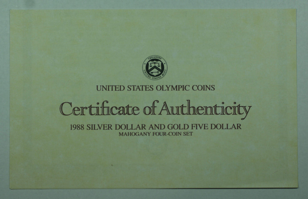 1988 Olympic Commemorative $5 $1 Proof & UNC Gold & Silver 4 Coin Set