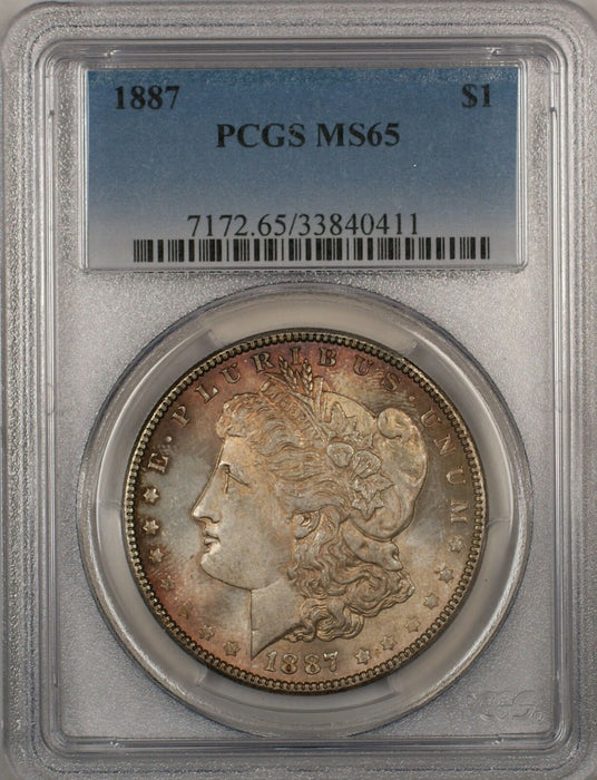 1887 Morgan Silver Dollar $1 Coin PCGS MS-65 Nicely Toned Gem (13b)