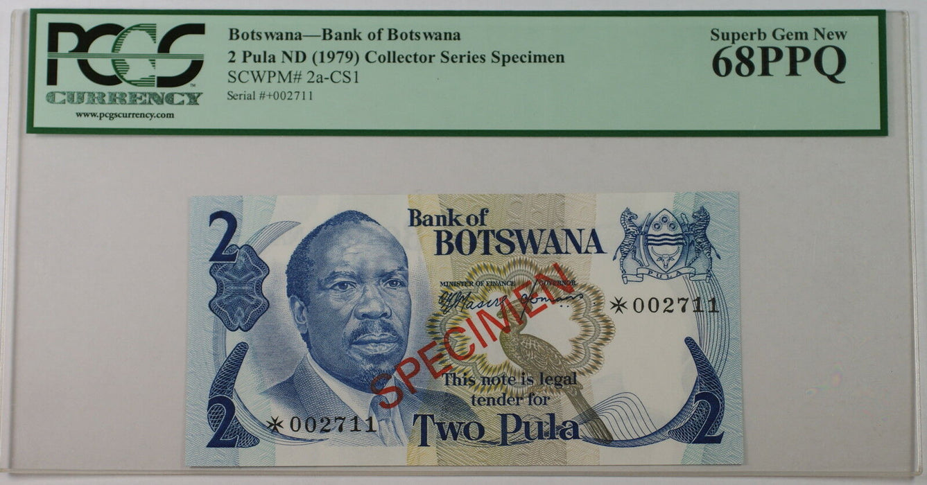 (1979) Botswana 2 Pula Specimen Note SCWPM# 2a-CS1 PCGS 68 PPQ Superb Gem New