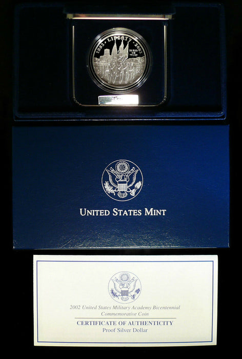2002 US Military Academy West Point Commem Proof Silver Dollar In Box w/ COA OGP