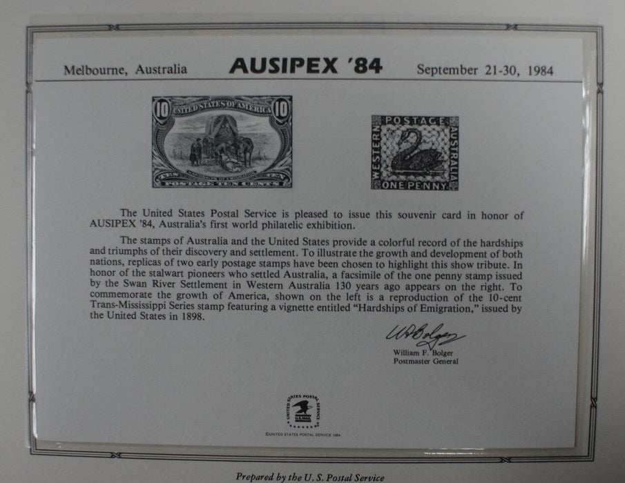 souvenir card PS 52 Ausipex 1984 1898 10ï¾¢ Trans Mississippi stamp