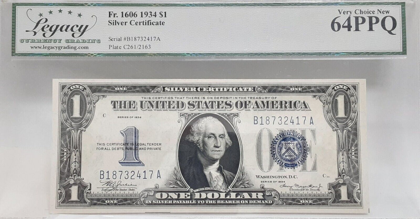 1934 $1 Silver Certificate FR#1606 (BA Block) Legacy Very Choice New 64 PPQ   A