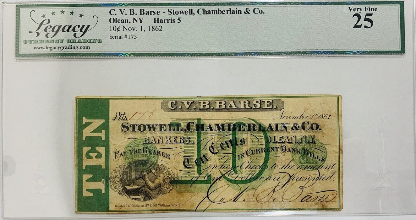 Stowell, Chamberlain & Co. Olean, NY Harris 5-.10C Nov. 1, 1862 Legacy VF 25