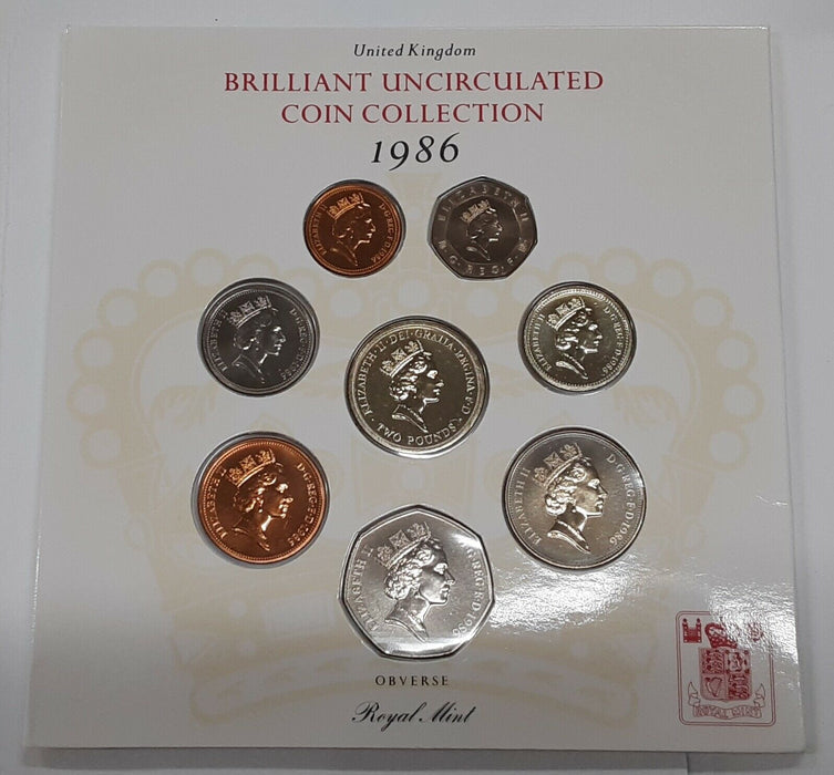 1986 United Kingdom Mint Set - 8 BU Coins Total in Royal Mint Packaging