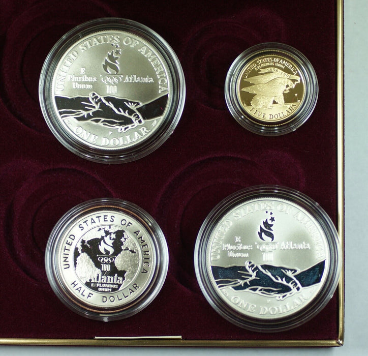 1995 Atlanta Olympics 4 Coin Proof Gold & Silver Set with Original Box & COA