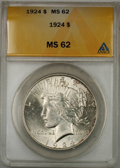 1924 Peace Silver Dollar Coin ANACS $1 MS-62 (Toned Reverse 8E)