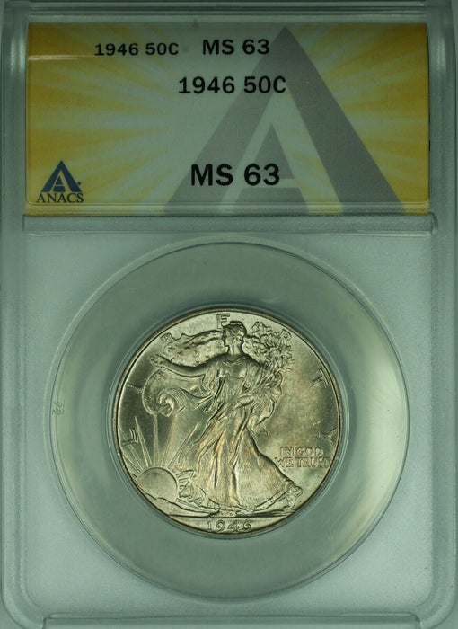 1946 Walking Liberty Silver Half Dollar 50c ANACS MS-63 (Undergraded) Toned