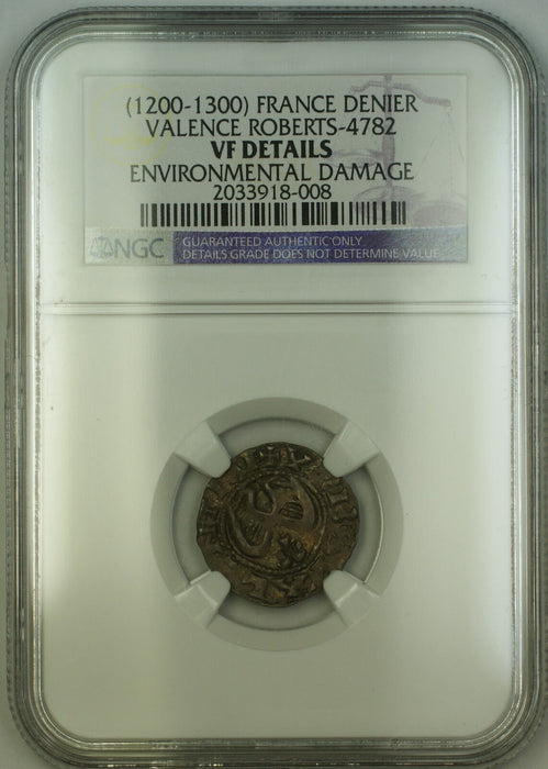 (1200-1300) France Valence Silver Denier Coin Roberts-4782 NGC VF Details AKR