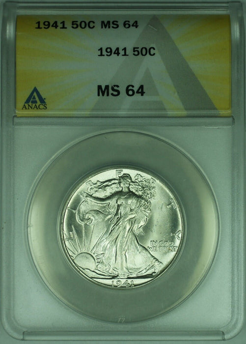 1941 Walking Liberty Silver Half Dollar 50c ANACS MS-64