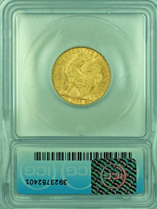 1908 France 20 Francs Gold Coin ICG MS 62