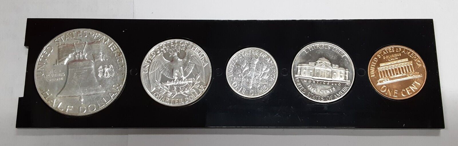 1960 Proof Year Set 5 Silver Coins w/Half, Quarter, & Dime in Black Holder  (C)