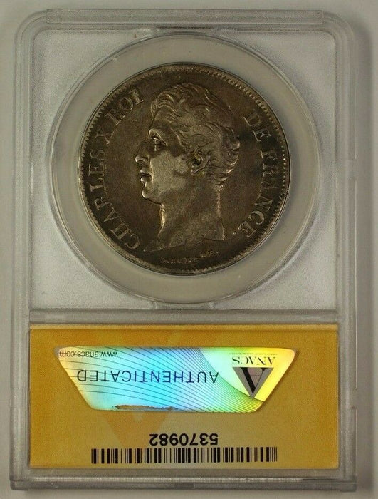 1827-W France Five Franc 5F Silver Coin ANACS VF-30