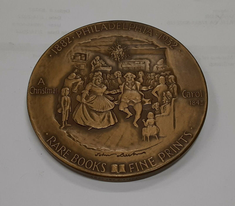 1932 Chas. Sessler 50th Ann Bronze Medal of Chas. Dickens 76MM in Original Case