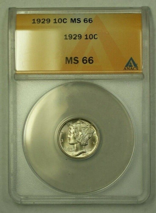 1929 Silver Mercury Dime 10c ANACS MS-66 (WW) (D)