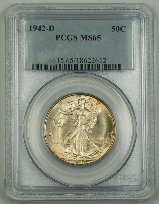 1942-D Walking Liberty Silver Half Dollar PCGS MS-65 Lightly Toned GEM Coin