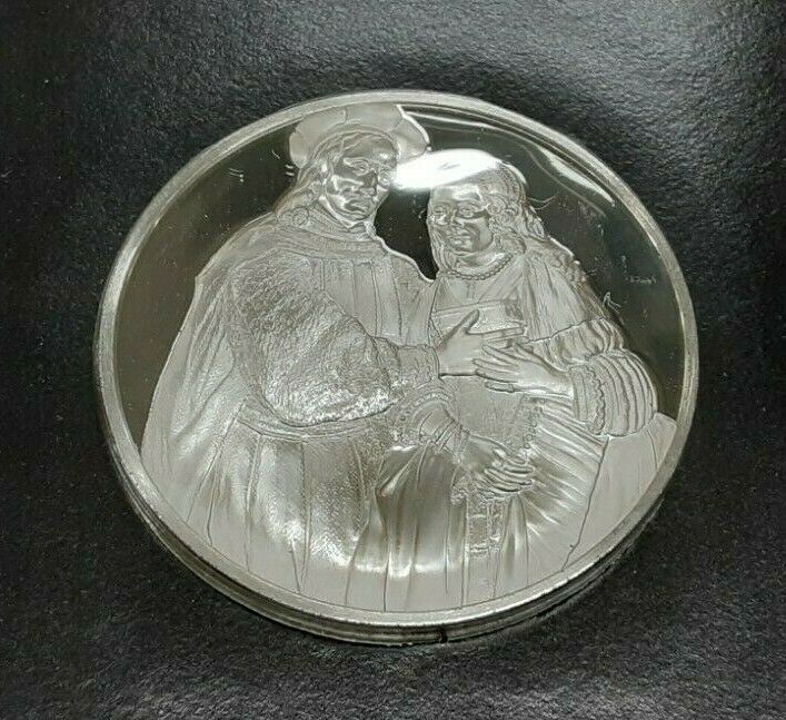 Franklin Mint Genius/Rembrandt PR .925 Silver Medal-The Bridal Couple in Card