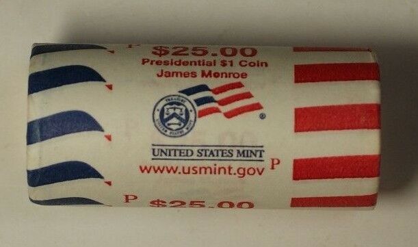 2008-P James Monroe Presidential Dollar Roll BU 25 $1 Coins Bank Wrapped OBW
