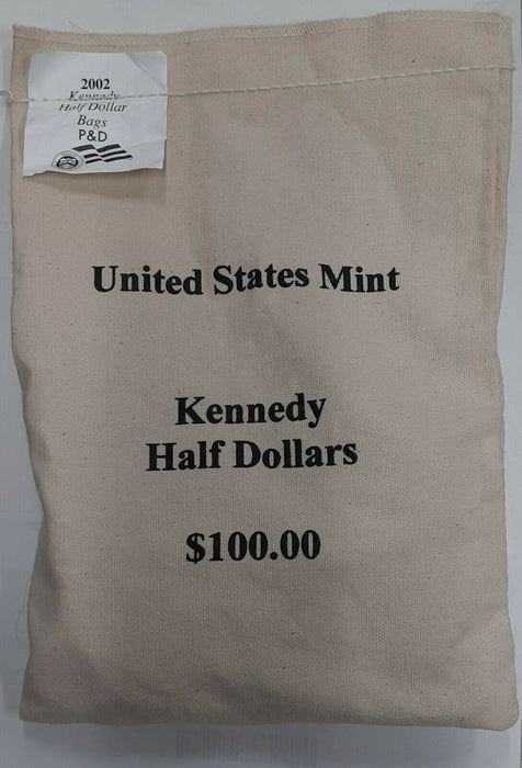 2002-P&D Kennedy Half Dollar $100 Mint Sealed Bag - 200 BU Coins