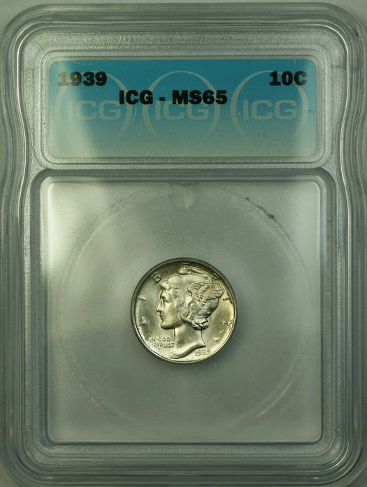 1939 Silver Mercury Dime 10c Coin ICG MS-65 GEM BU (B)