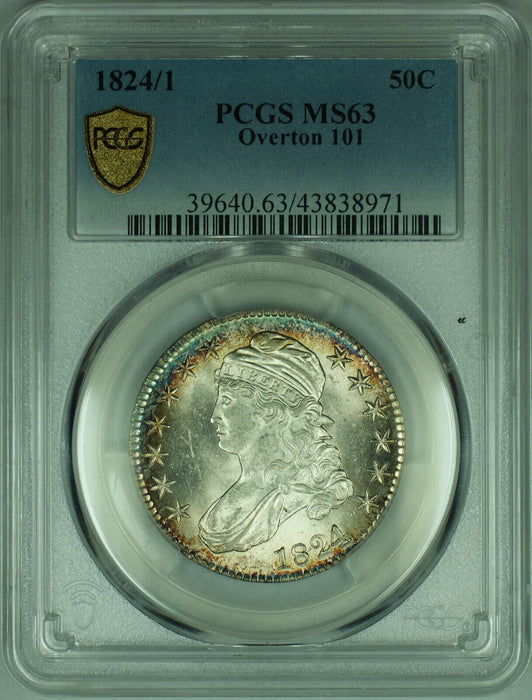 1824/1 Bust Half Dollar 50c Coin PCGS MS-63 Toned Overton 101