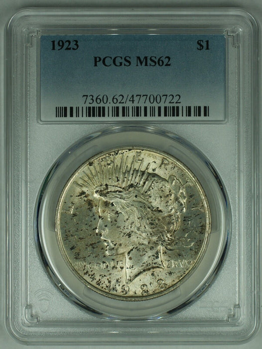 1923 Peace Silver $1 Dollar Toned Coin PCGS MS 62+ (17) F