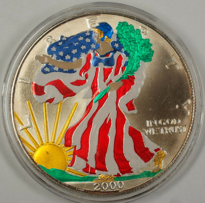 2000 American Silver Eagle (ASE) 999 fine Beautifully Colorized Coin on Obverse