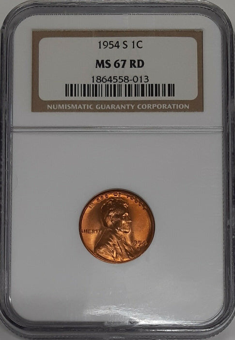 1954-S Lincoln Wheat Cent 1c NGC MS-67 RD  (A)