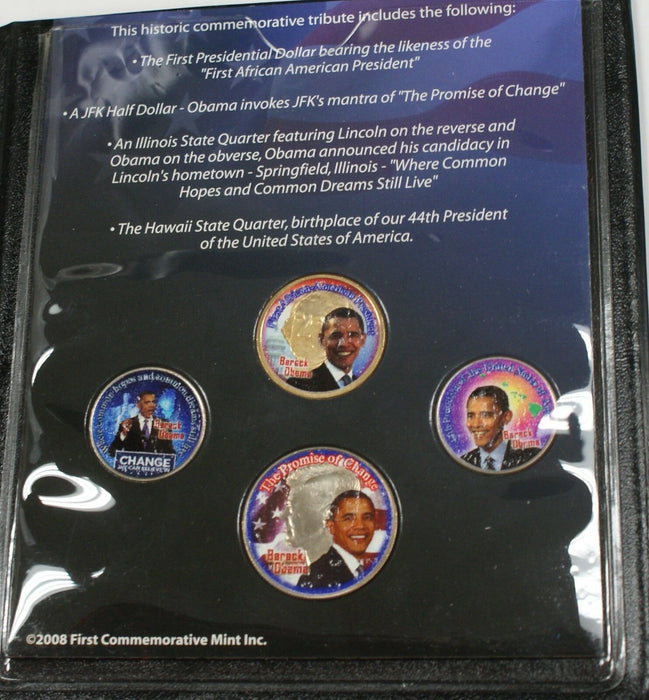 The Obama Change Collection Four Colorized Coins Total Dollar Half Two Quarters