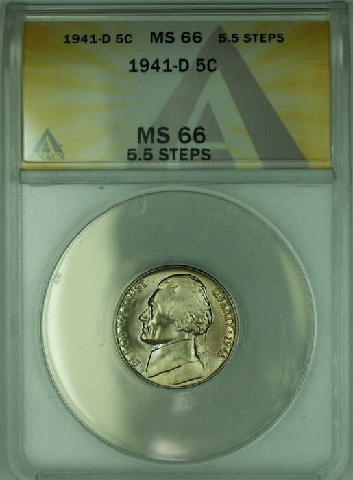 1941-D Jefferson Nickel 5C ANACS MS 66 5.5 Steps (51)